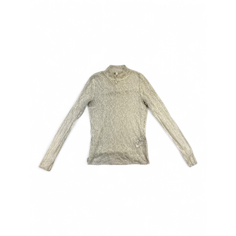 Anthropologie White Lace‎ Mock Neck Long Sleeve Top M